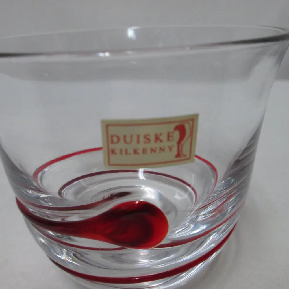Duiske Kilkenny Irish hand cut glass red swirl votive candle holders Set 2 NEW